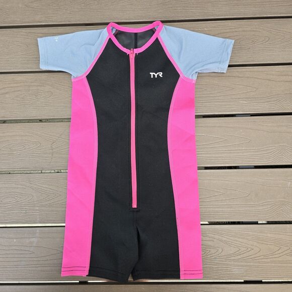 TYR Girls Thermal Swim Suit Zip up Pink/grey/black Size 3T New Sample - Picture 1 of 2